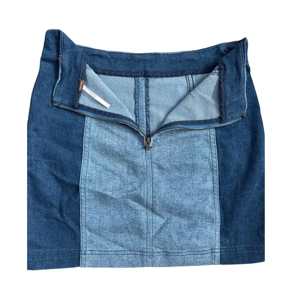Free‎ People Modern Femme Color Block Unlined Mini Skirt Dark Blue Size 2 - Picture 6 of 9